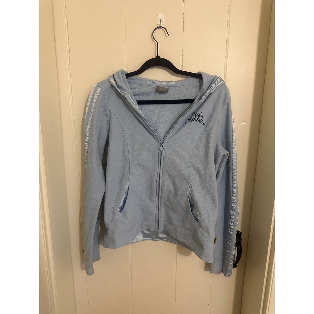 Nike y2k Vintage Fleece Hoodie Baby Blue Full Zip Satin Trim Vintage Style Large